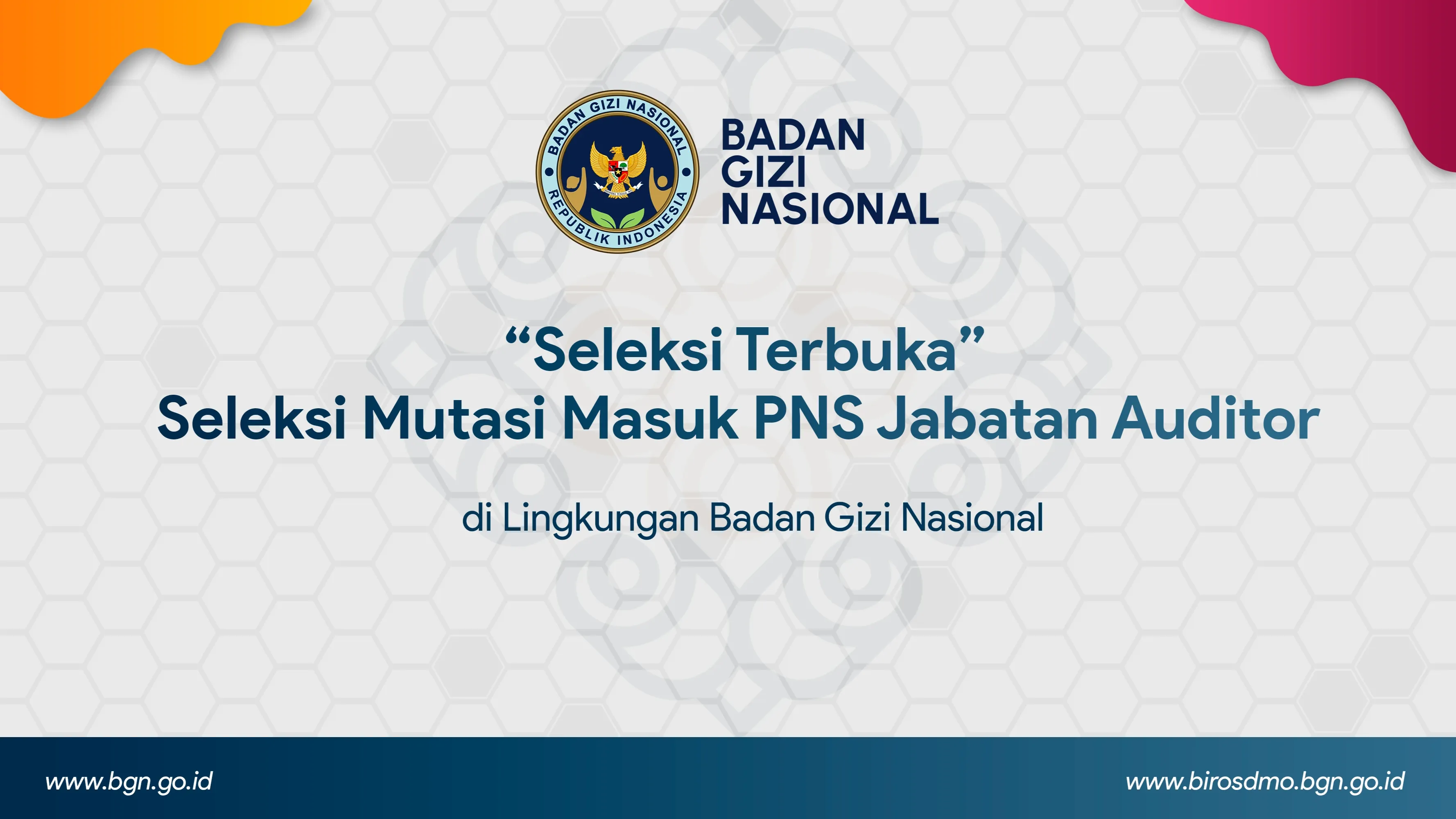 Seleksi Terbuka - Seleksi Mutasi Masuk PNS Jabatan Auditor di Lingkungan Badan Gizi Nasional Bangka Belitung